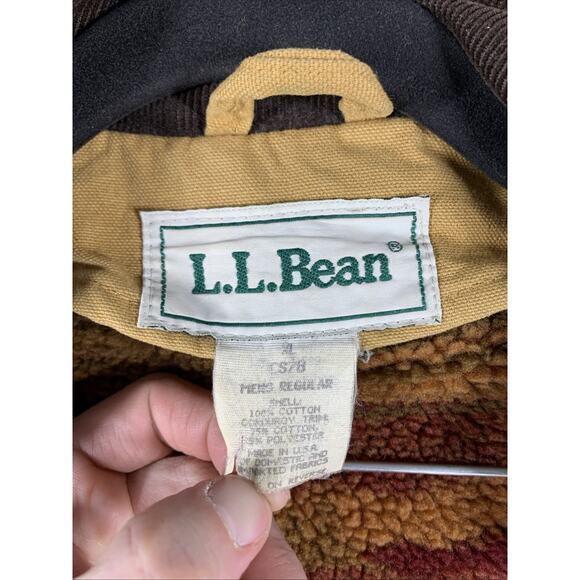 Vintage LL Bean Canvas Duster Long Chore Jacket Womens XL Deep Pile Fleece Aztec - Picture 3 of 16